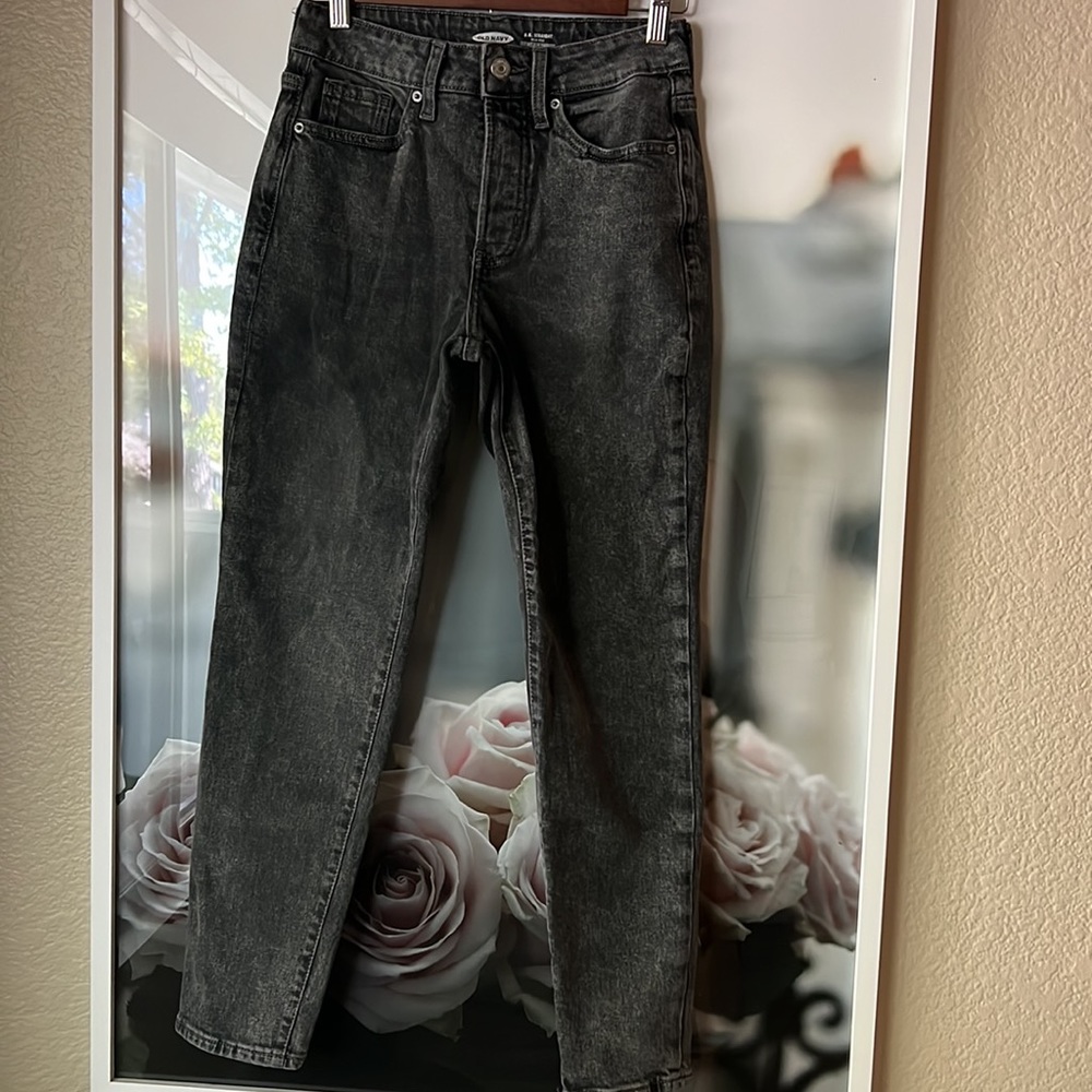 Old Navy O.G. Straight High Rise Grey Jeans - Size 0, 99 Percent Cotton